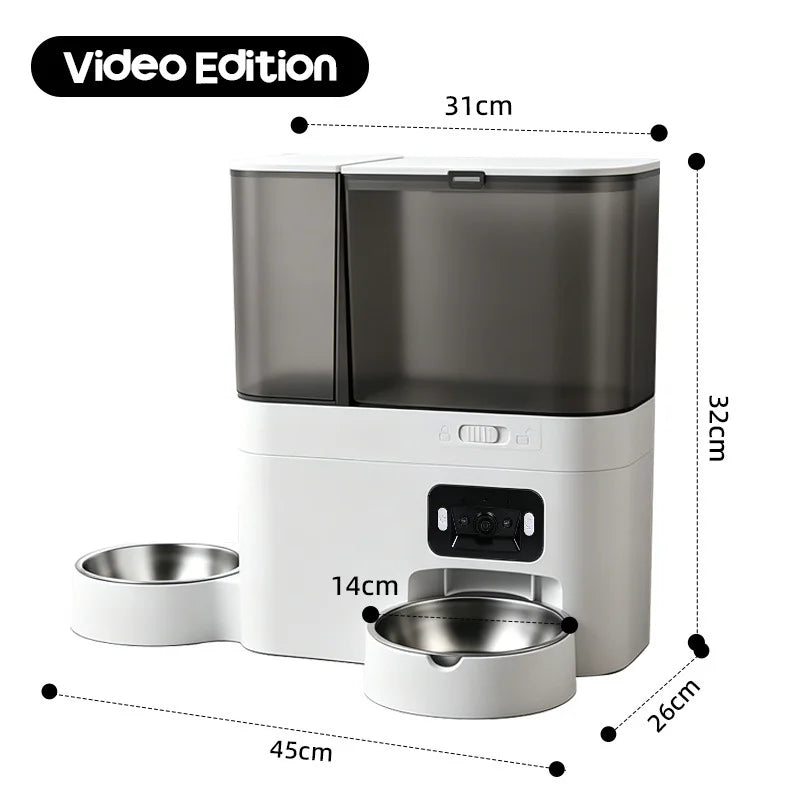 Intelligent Automatic Cat Feeder with Built-in Water Dispenser Integrated Pet Feeding Station Button-WiFi-Video Timed and Quanti