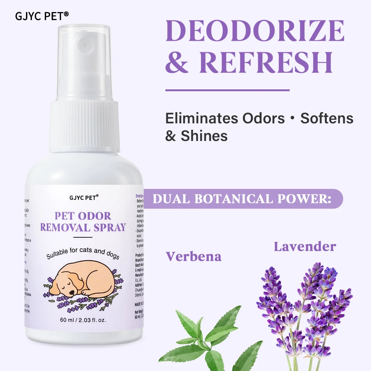 Pet Odor Eliminator Spray Verbena & Lavender Scent Alcohol-Free Non-Irritating Gentle Deodorizing Long Lasting Pet Essential