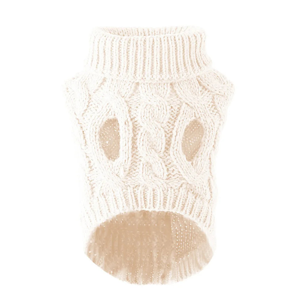 Solid Color Twist Knit Dog Sweater Warm Comfortable Pet Apparel For Cold Weather