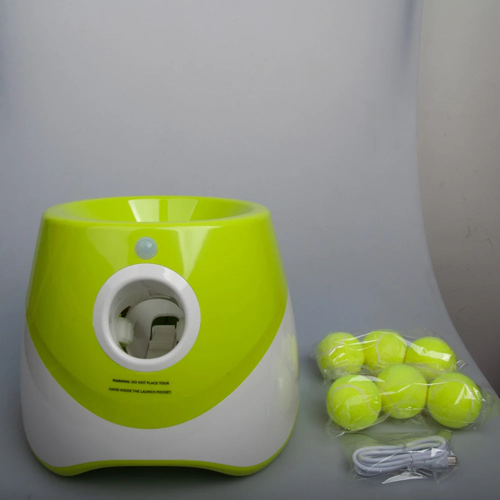 Automatic Ball Launcher for Dogs Interactive Puppy Pet Ball Outdoor Thrower Fetch Machine, 6 Balls Included