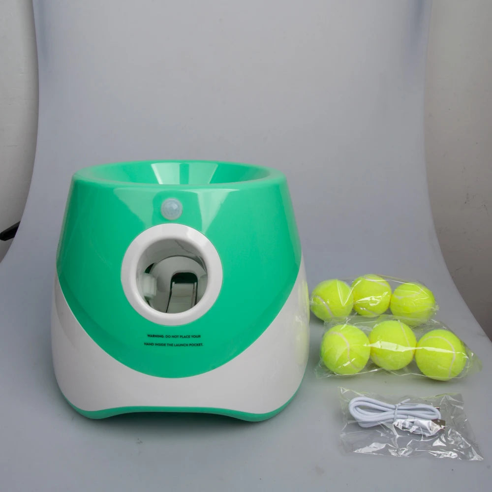 Automatic Ball Launcher for Dogs Interactive Puppy Pet Ball Outdoor Thrower Fetch Machine, 6 Balls Included