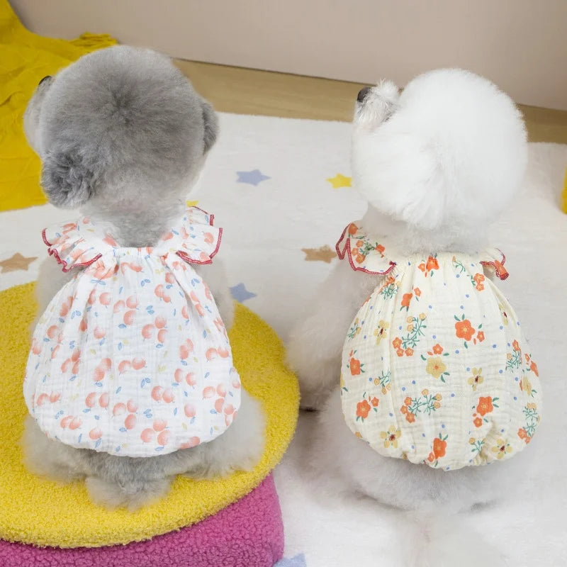 Sweet Dog Princess Dress Fashion Dog Sling Clothes Summer Cotton Puppy Skirt Cute Print Cat Dress Pet Vest Bichon Poodle Costume