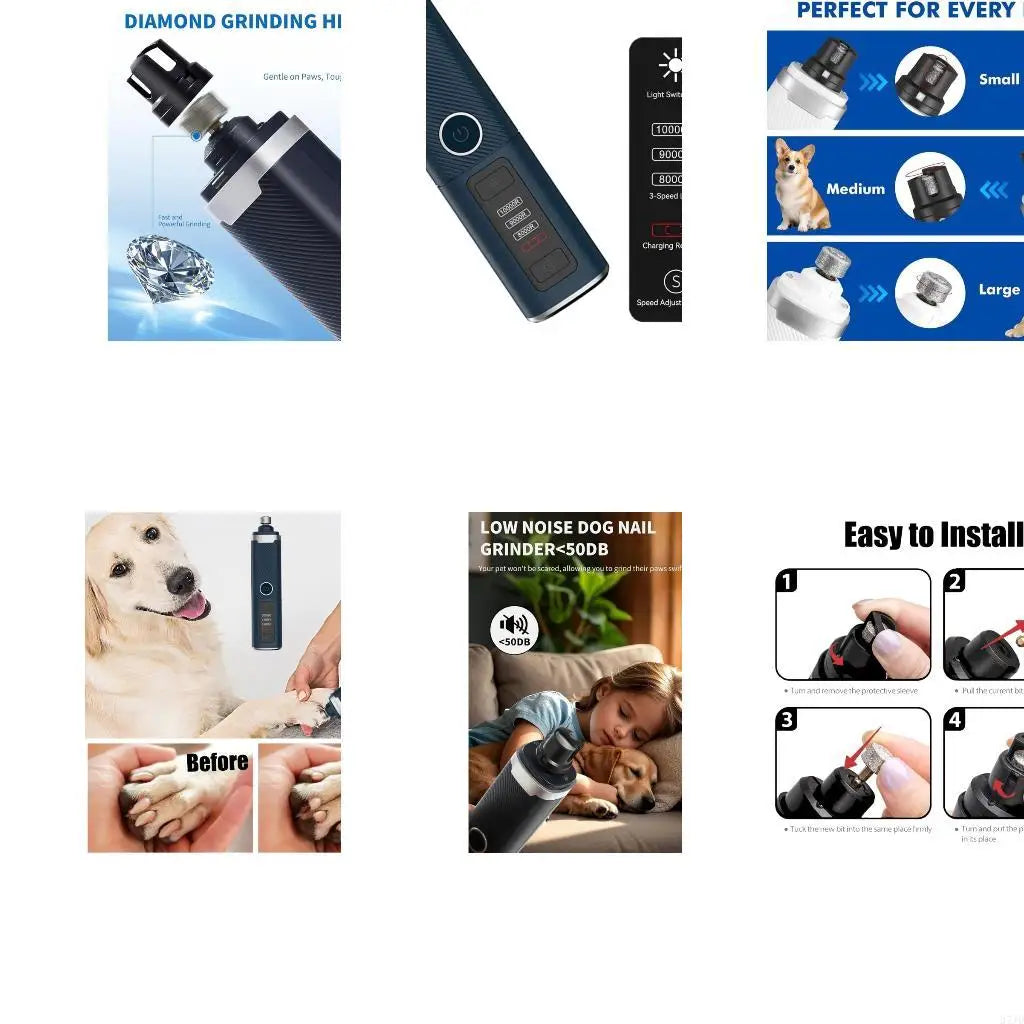 Pet Grooming File Tool with 3 Level Selection, USB Cable Device, and Textured ABS Grip for Routine Indoor Shaping Use by Owners