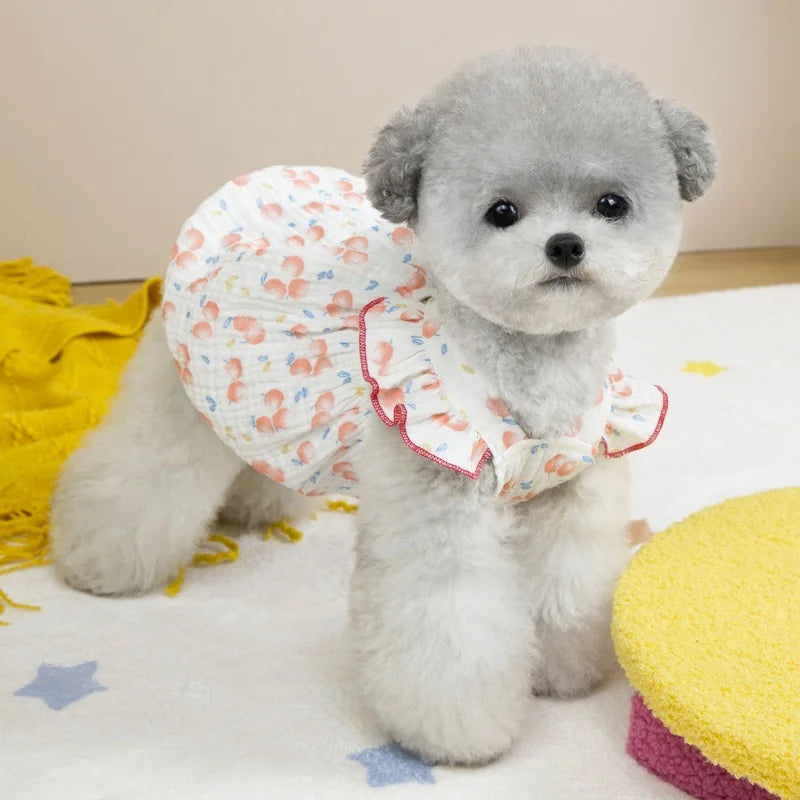 Sweet Dog Princess Dress Fashion Dog Sling Clothes Summer Cotton Puppy Skirt Cute Print Cat Dress Pet Vest Bichon Poodle Costume