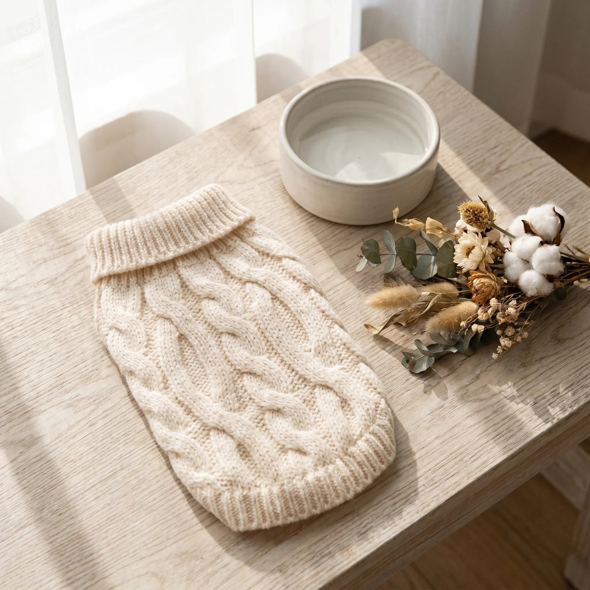 Solid Color Twist Knit Dog Sweater Warm Comfortable Pet Apparel For Cold Weather