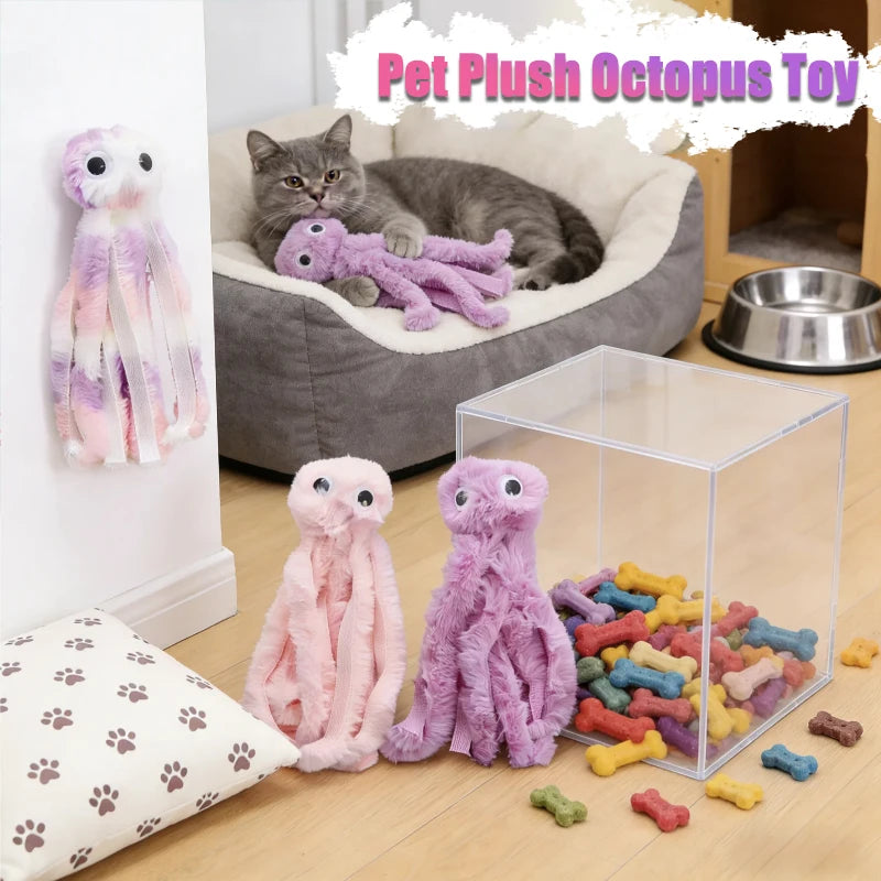 Pet Plush Octopus Toy Cute Chewing Bite Resistant Pet Interactive Entertainment Toy Dog Daily Teeth Cleaning Chew Toy Pet Suppli