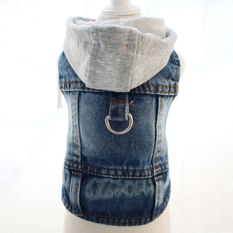 Denim Pet Clothes for Small Dogs Puppy Jeans Hoodie with Gray Cap Blue Denim Chihuahua Jacket 2026 New Designer Cowboy Shirt