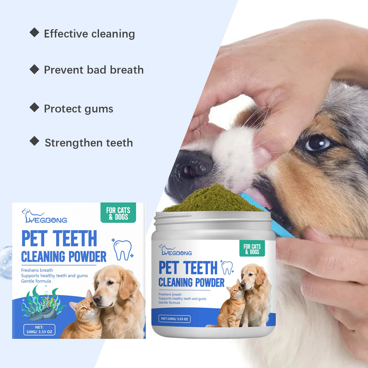 Pet Teeth Cleaning Powder Efficient Removing Dental Plaque Deeply Dissolve Dirt Inside Teeth Eliminate Oral Odor Pet Oral Powder