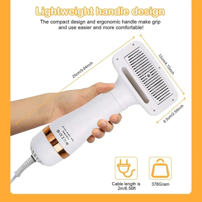 Pet Hair Dryer 2-in-1Cat Dog Puppy Dryer Grooming And Care Low Noise Adjust Temperature Pet Brush For Drying Portable Dog Blower