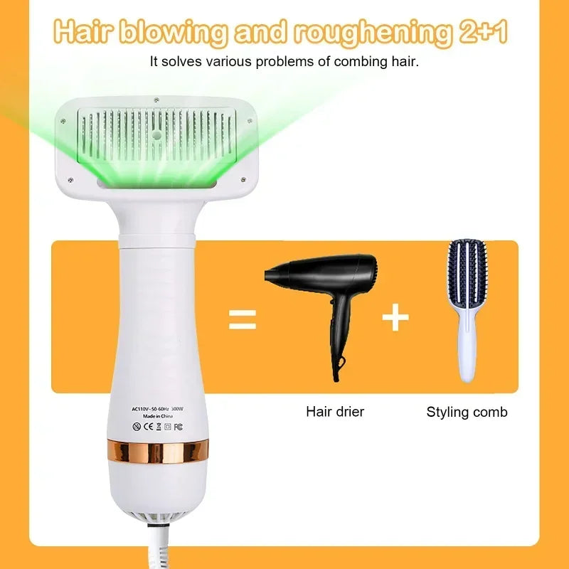 Pet Hair Dryer 2-in-1Cat Dog Puppy Dryer Grooming And Care Low Noise Adjust Temperature Pet Brush For Drying Portable Dog Blower