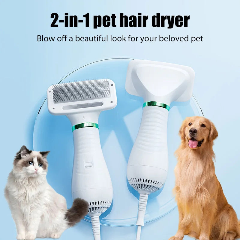 Pet Hair Dryer 2-in-1Cat Dog Puppy Dryer Grooming And Care Low Noise Adjust Temperature Pet Brush For Drying Portable Dog Blower