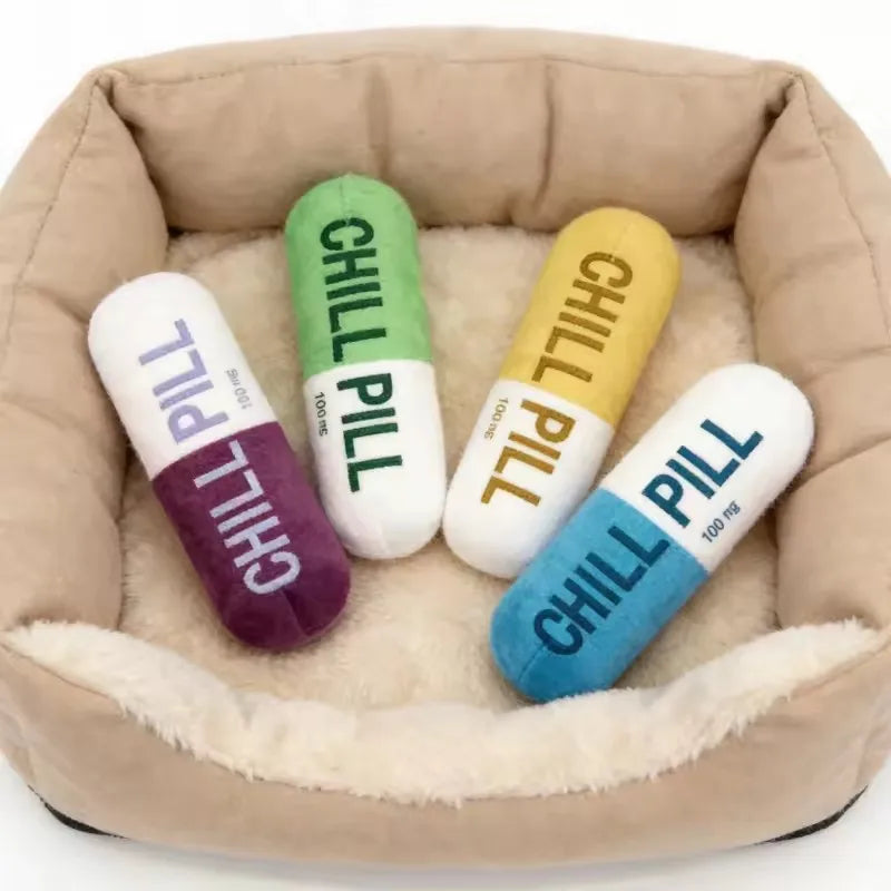 Pet Pill Capsule Plush Dog Chew Toy With Squeaker, Durable Bite-Resistant Puppy Play Toy, Safe Tooth Cleaning Dog Pet Supplies