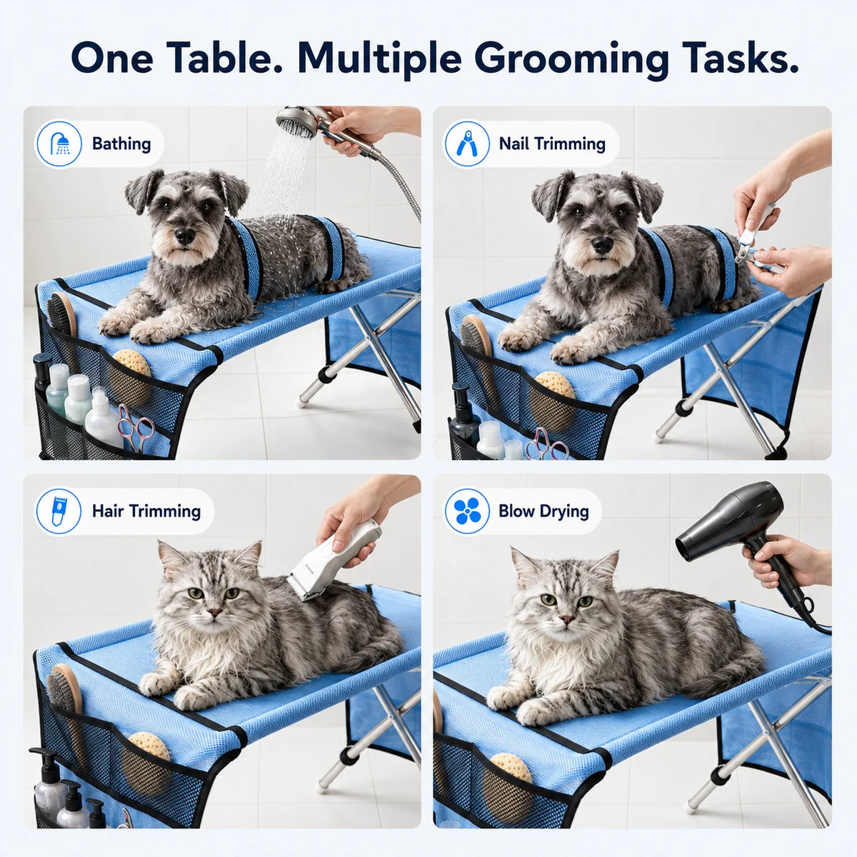Pet Grooming Table for Small Dogs Cats, Portable Restraint Stand for Bathing Nail Trimming Hair Cutting Blow Drying