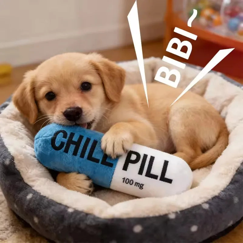 Pet Pill Capsule Plush Dog Chew Toy With Squeaker, Durable Bite-Resistant Puppy Play Toy, Safe Tooth Cleaning Dog Pet Supplies