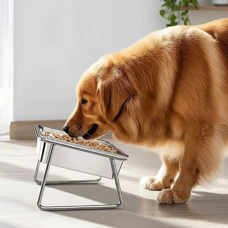 Pet Bowl Large Capacity 15 Tilt Neck Guarded Elevated Feeder for Dog Cat Puppy Indoor Feeding