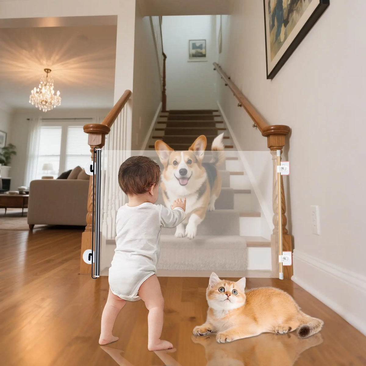 Pet Gate Retractable Portable Retractable Gate Indoor Screen Blocker Barrier Folding Expandable Divider For Puppy Toddler