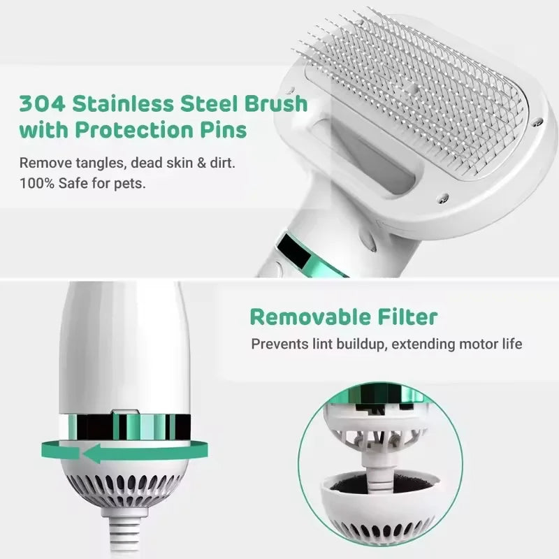 Pet Hair Dryer 2-in-1Cat Dog Puppy Dryer Grooming And Care Low Noise Adjust Temperature Pet Brush For Drying Portable Dog Blower