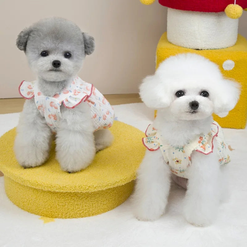 Sweet Dog Princess Dress Fashion Dog Sling Clothes Summer Cotton Puppy Skirt Cute Print Cat Dress Pet Vest Bichon Poodle Costume