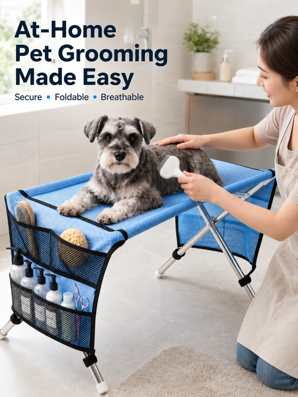 Pet Grooming Table for Small Dogs Cats, Portable Restraint Stand for Bathing Nail Trimming Hair Cutting Blow Drying