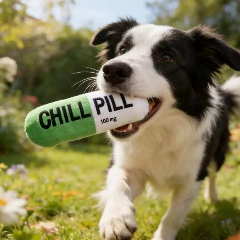 Pet Pill Capsule Plush Dog Chew Toy With Squeaker, Durable Bite-Resistant Puppy Play Toy, Safe Tooth Cleaning Dog Pet Supplies
